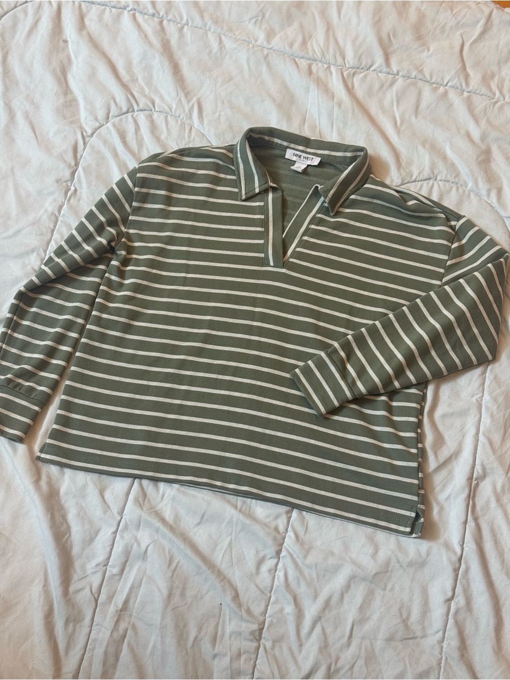 Olive & gray Striped Rugby Polo Shirt